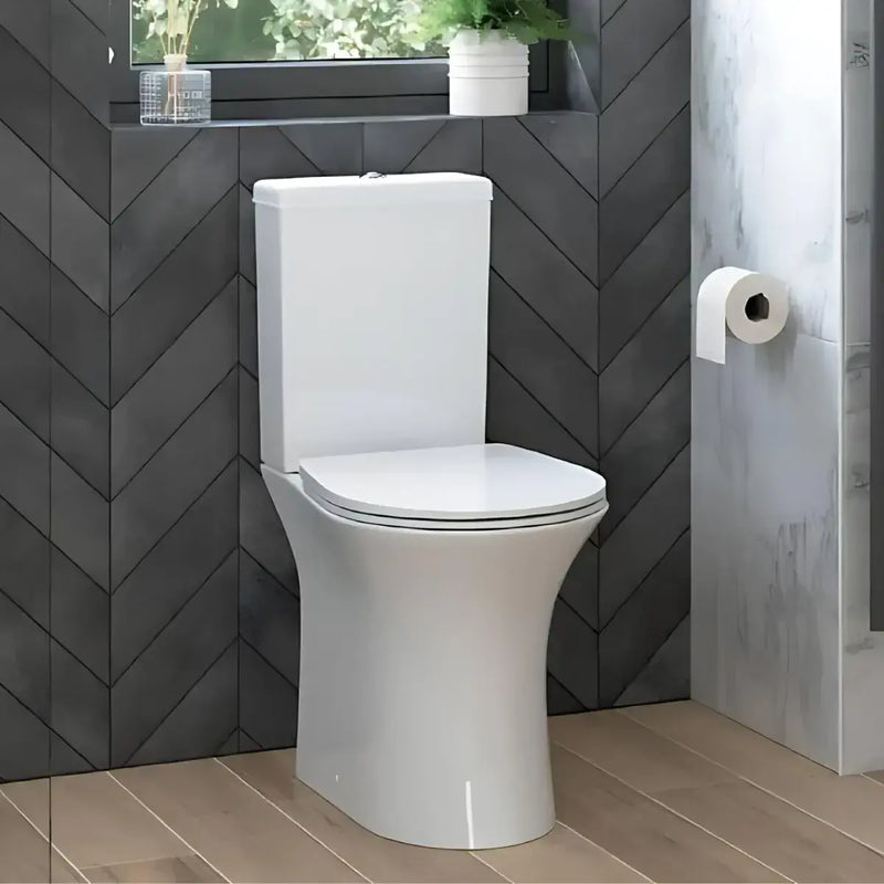 Parum, Rimless Close Coupled Toilet with Soft Close Seat, Open Back