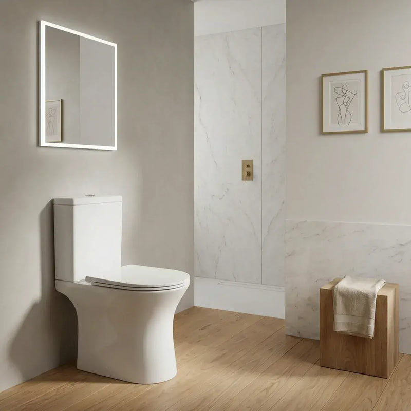 Parum, Rimless Close Coupled Toilet with Soft Close Seat, Open Back