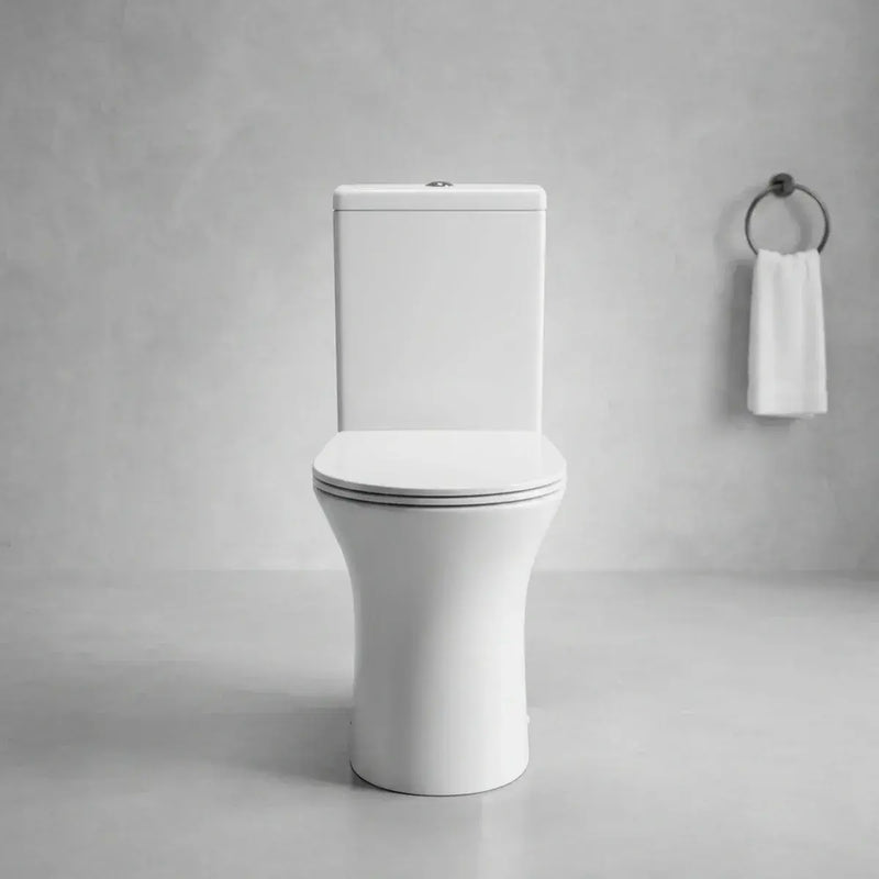 Parum, Rimless Close Coupled Toilet with Soft Close Seat, Open Back