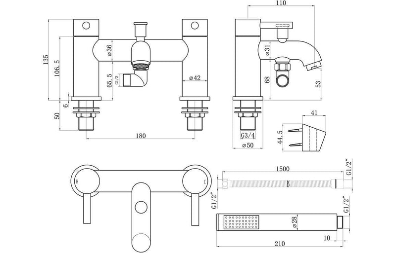 Pesco Basin Mixer and Bath Filler/Shower Tap with Click-Clack Waste, Brushed Bronze