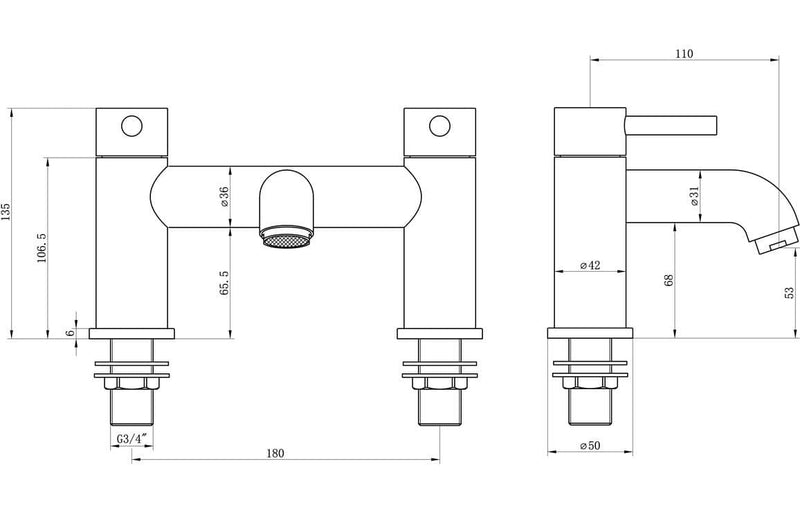 Pesco Basin Mixer and Bath Filler/Shower Tap with Click-Clack Waste, Brushed Bronze