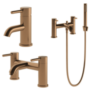 Pesco Basin Mixer and Bath Filler/Shower Tap with Click-Clack Waste, Brushed Bronze