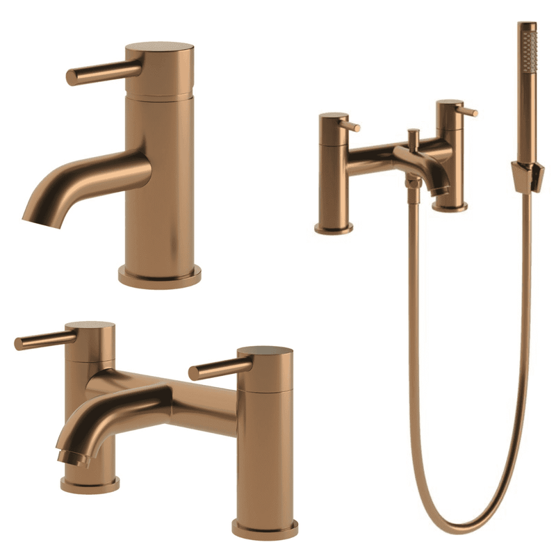 Pesco Basin Mixer and Bath Filler/Shower Tap with Click-Clack Waste, Brushed Bronze