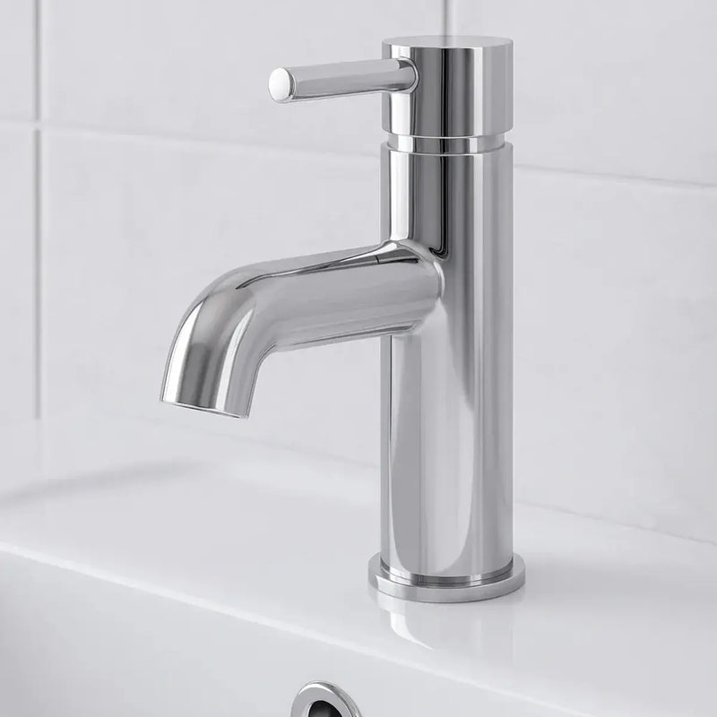Pesco Basin Mixer Tap with Click-Clack Waste, Chrome, Modern Lever Style