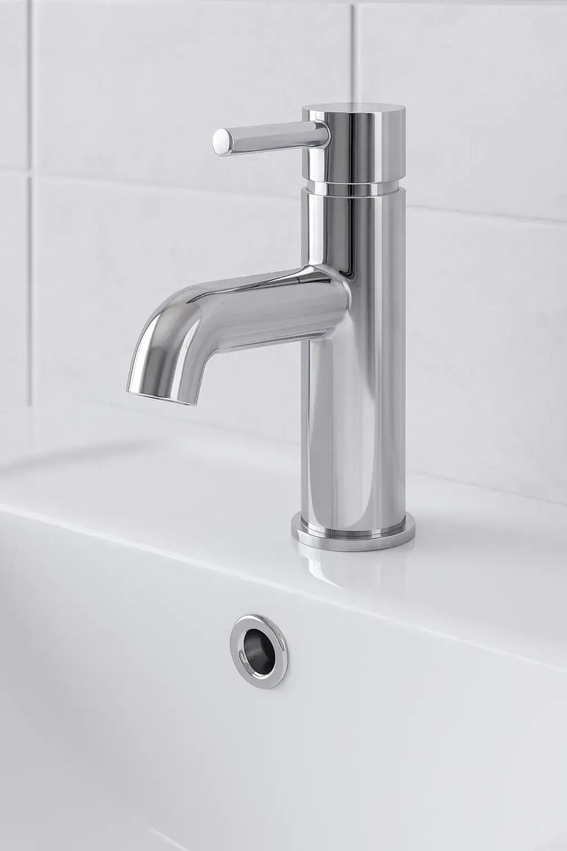 Pesco Basin Mixer Tap with Click-Clack Waste, Chrome, Modern Lever Style