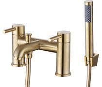 Pesco Bath Shower Mixer Tap, Brushed Brass, Modern Lever Style