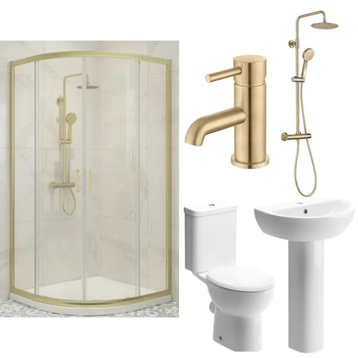 Pesco Brushed Brass 800mm Quadrant Shower Pack