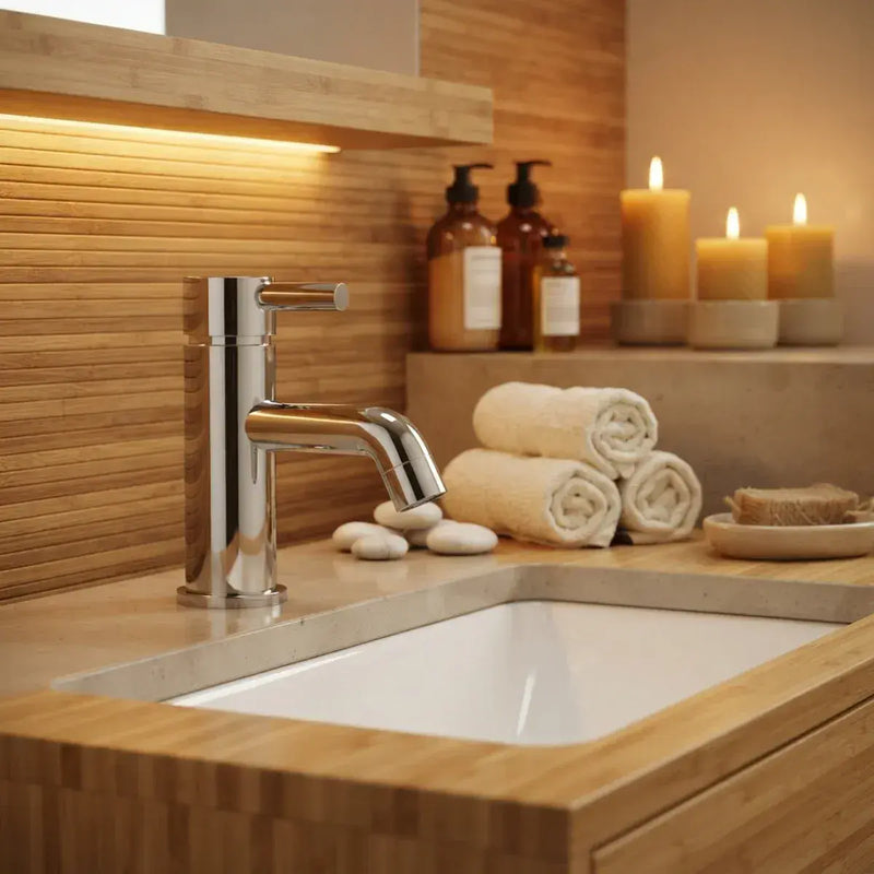Pesco Cloakroom Basin Mixer Tap with Click-Clack Waste, Chrome, Modern Lever Style