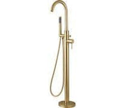 Pesco Floor Standing Bath/Shower Mixer Tap, Brushed Brass, Modern Lever Style