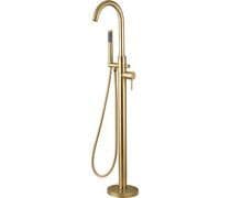 Pesco Floor Standing Bath/Shower Mixer Tap, Brushed Brass, Modern Lever Style
