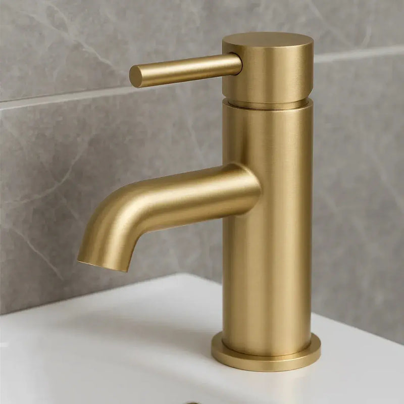 Pesco Mono Basin Tap, Brushed Brass, Modern Lever Style