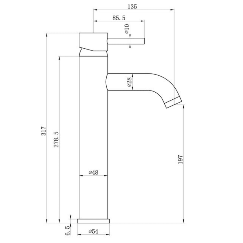 Pesco Mono Tall Basin Tap, Brushed Brass, Modern Lever Style