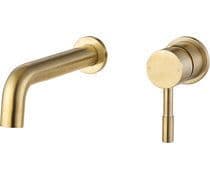 Pesco Mono Wall Mounted Basin Tap, Brushed Brass, Modern Lever Style