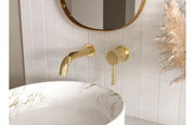 Pesco Mono Wall Mounted Basin Tap, Brushed Brass, Modern Lever Style