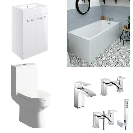 Porto Vanity Unit, 1675x700mm Bath, Bathroom Pack with Bath & Taps