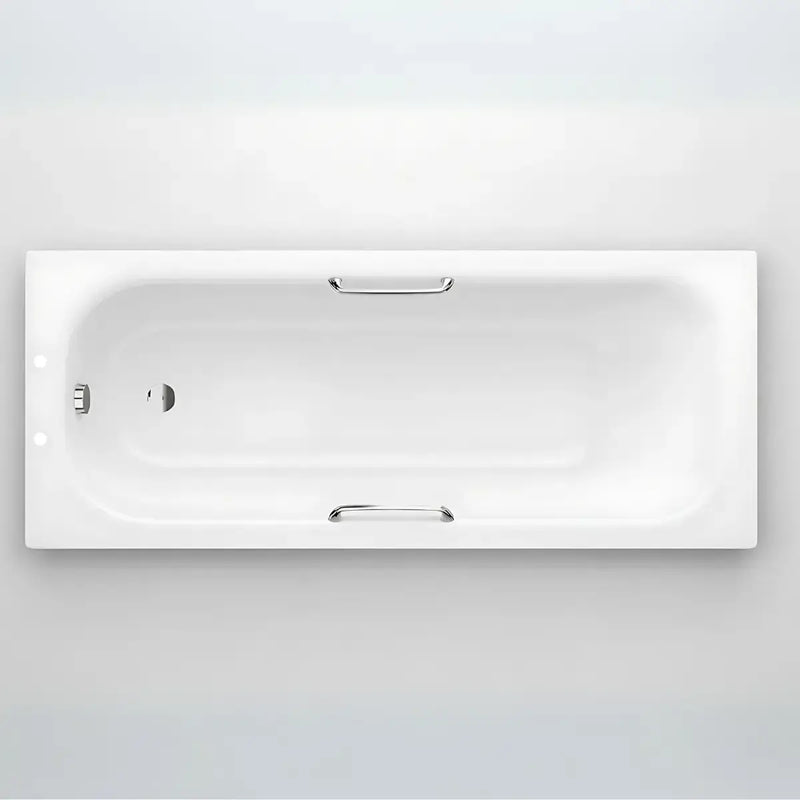 Premium Steel Bath with Grips, Anti-slip Bath, 1700mm x 700mm, White, 2 Tap Holes
