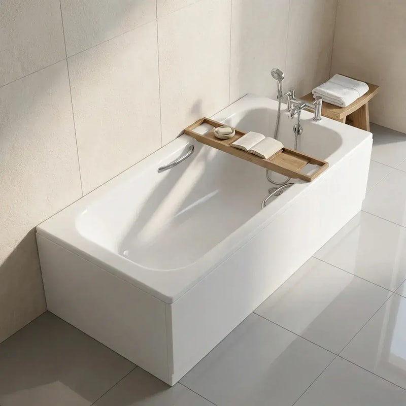 Premium Steel Bath with Grips, Anti-slip Bath, 1700mm x 700mm, White, 2 Tap Holes