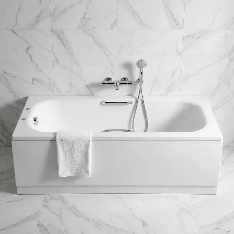 Premium Steel Bath with Grips, Anti-slip Bath, 1700mm x 700mm, White, 2 Tap Holes