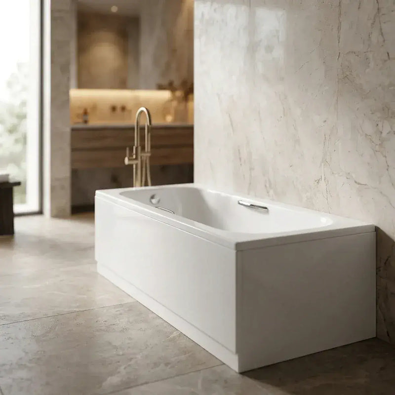 Premium Steel Bath with Grips, Anti-slip Bath, 1700mm x 700mm, White, 2 Tap Holes
