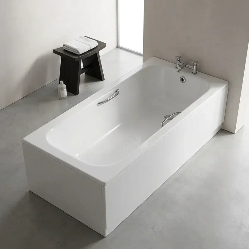 Premium Steel Bath with Grips, Anti-slip Bath, 1700mm x 700mm, White, 2 Tap Holes