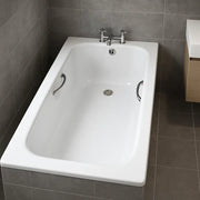 Premium Steel Bath with Grips, Anti-slip Bath, 1700mm x 700mm, White, 2 Tap Holes