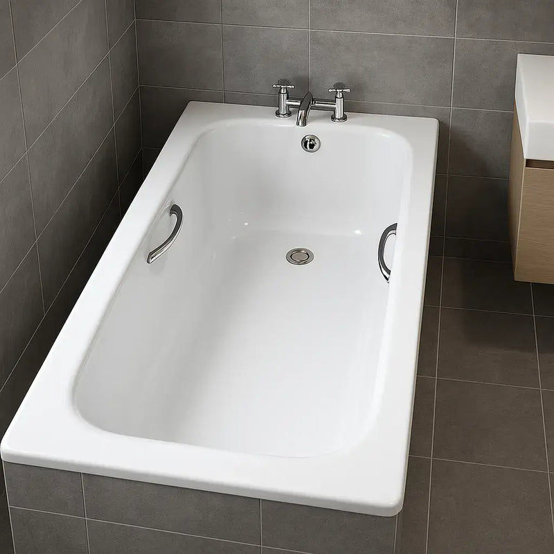 Premium Steel Bath with Grips, Anti-slip Bath, 1700mm x 700mm, White, 2 Tap Holes