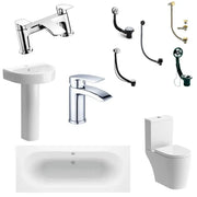 Reinforced Emery Round Double Ended Bath, Pedestal Basin, Close Coupled Toilet, Taps, Bath Waste