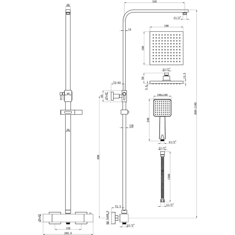 Revatin Cool-Touch Thermostatic Mixer Shower w/Riser & Overhead Kit - Chrome
