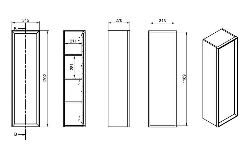 Riser 345mm Wall Hung 1 Door Tall Unit - Matt Storm Blue