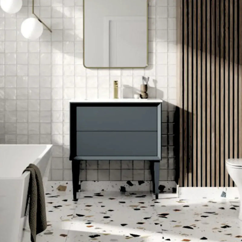 Riser 615mm 2 Drawer Wall Hung Basin Unit, Matt Clay