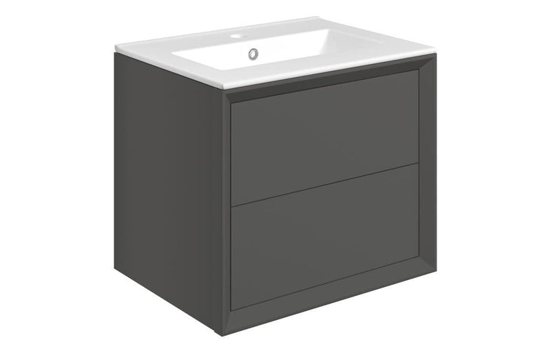 Riser 615mm 2 Drawer Wall Hung Basin Unit, Matt Clay