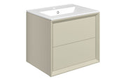 Riser 615mm 2 Drawer Wall Hung Basin Unit, Matt Cotton