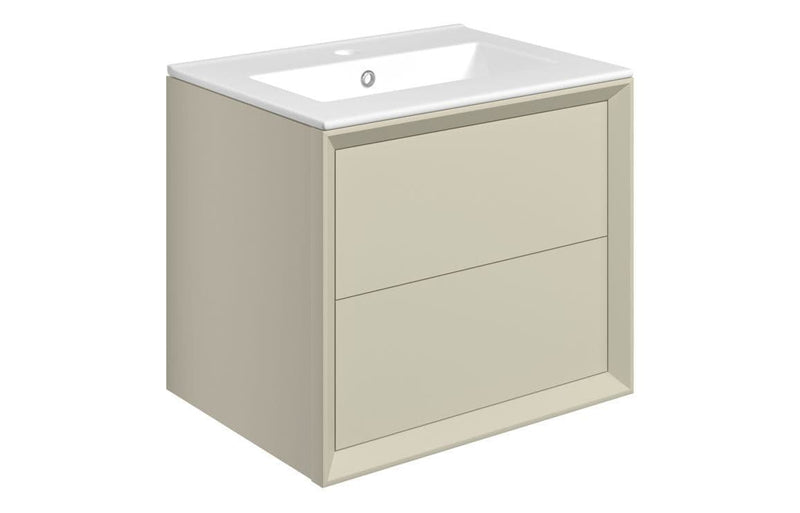 Riser 615mm 2 Drawer Wall Hung Basin Unit, Matt Cotton