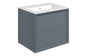 Riser 615mm 2 Drawer Wall Hung Basin Unit, Matt Storm Blue