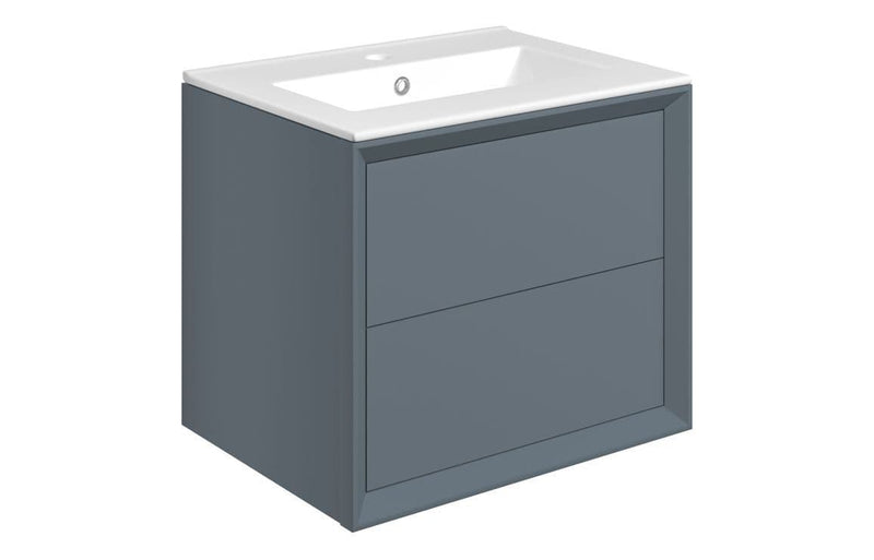 Riser 615mm 2 Drawer Wall Hung Basin Unit, Matt Storm Blue