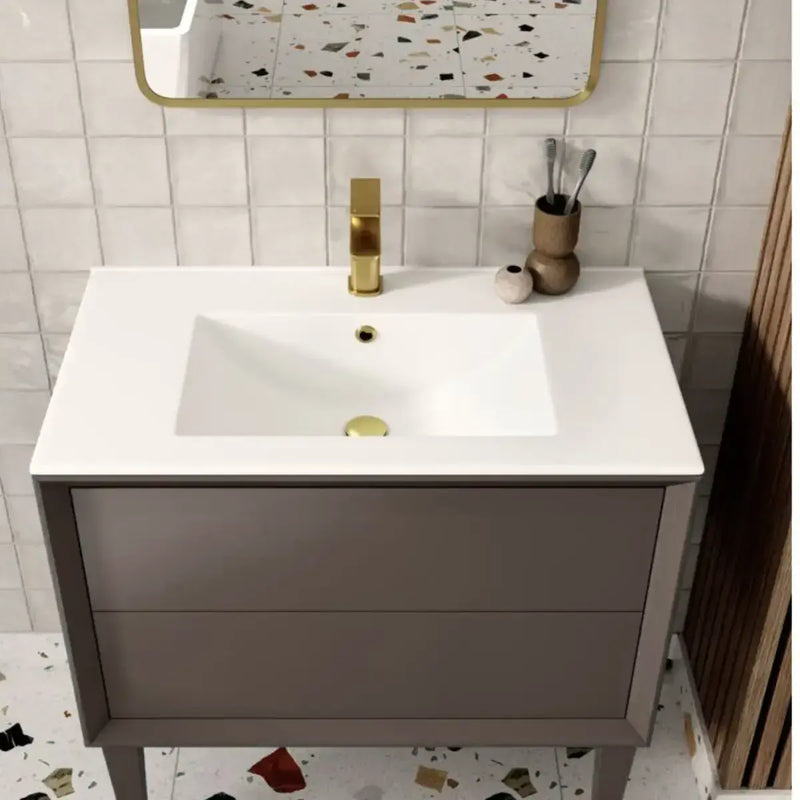 Riser 815mm 2 Drawer Wall Hung Basin Unit, Matt Clay
