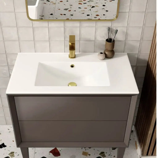 Riser 815mm 2 Drawer Wall Hung Basin Unit, Matt Clay