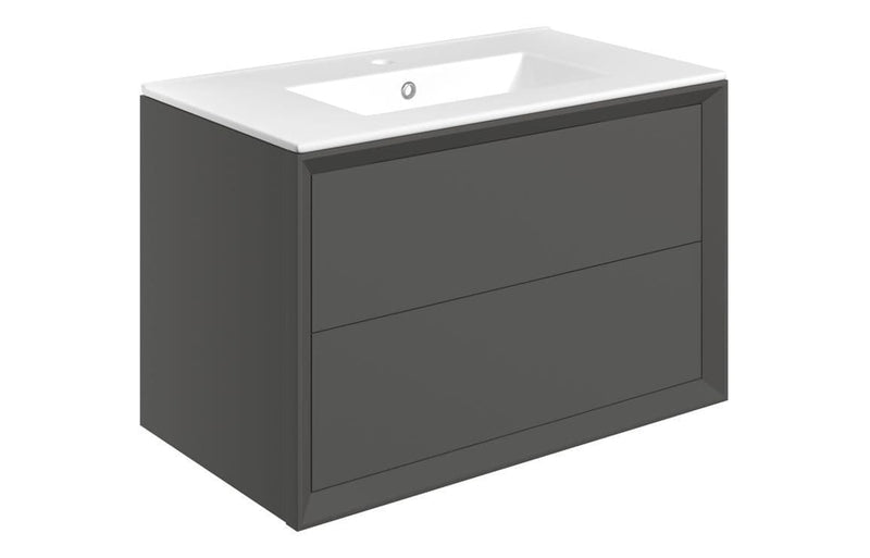 Riser 815mm 2 Drawer Wall Hung Basin Unit, Matt Clay