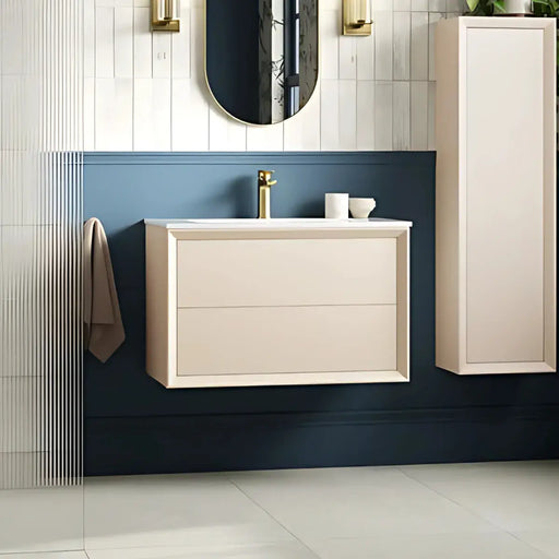 Riser 815mm 2 Drawer Wall Hung Basin Unit, Matt Cotton