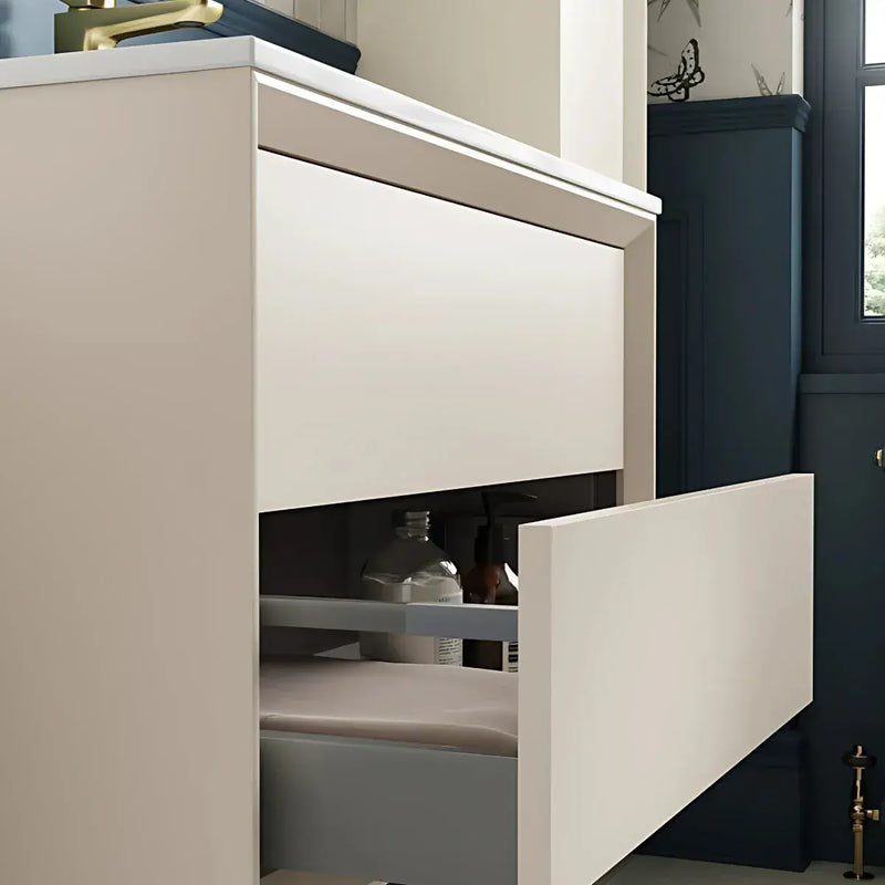 Riser 815mm 2 Drawer Wall Hung Basin Unit, Matt Cotton
