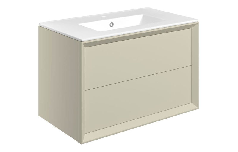 Riser 815mm 2 Drawer Wall Hung Basin Unit, Matt Cotton