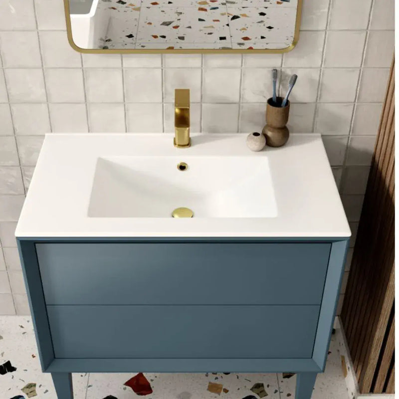 Riser 815mm 2 Drawer Wall Hung Basin Unit, Matt Storm Blue