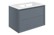 Riser 815mm 2 Drawer Wall Hung Basin Unit, Matt Storm Blue