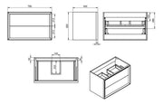 Riser 815mm 2 Drawer Wall Hung Basin Unit, Matt Storm Blue