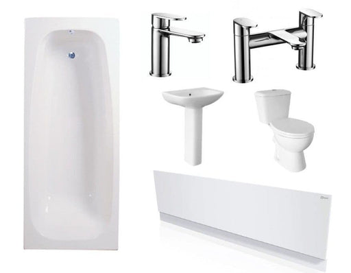 Rockstone Kaya Reinforced Bath Pack With Modern Basin and Toilet - Bath, Panel, Basin, Toilet, Taps & Waste