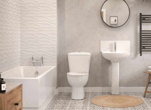 Rockstone Kaya Reinforced Bath Pack With Modern Basin and Toilet - Bath, Panel, Basin, Toilet, Taps & Waste
