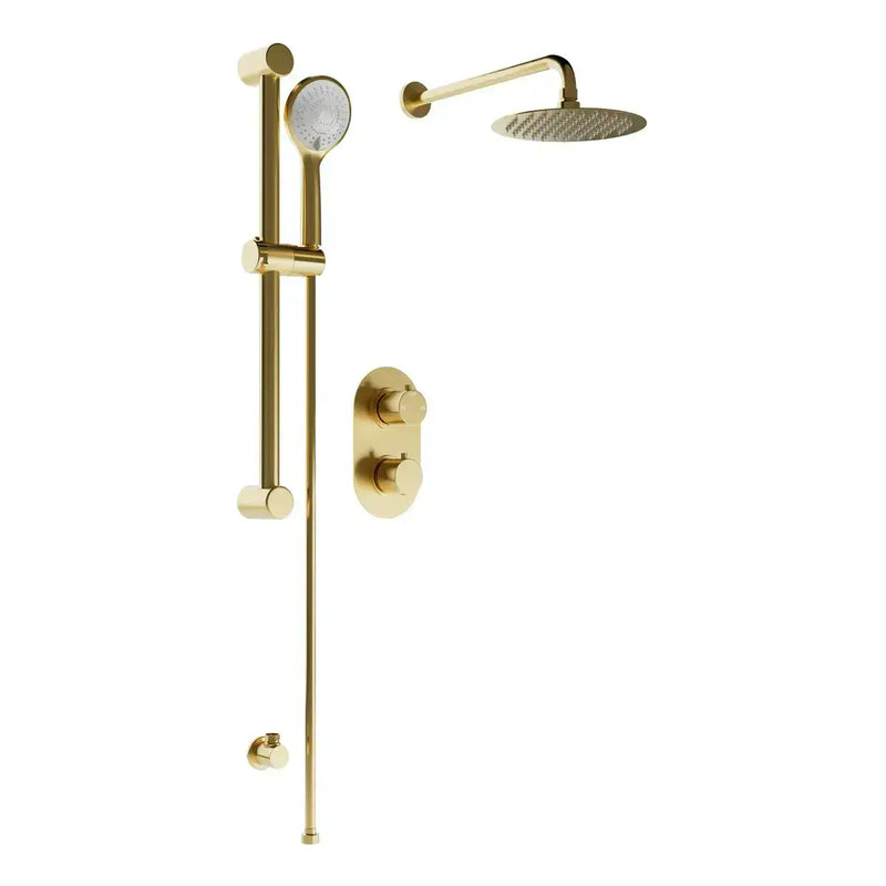 Round Concealed Valve Head & Arm Shower Pack - Brushed Brass