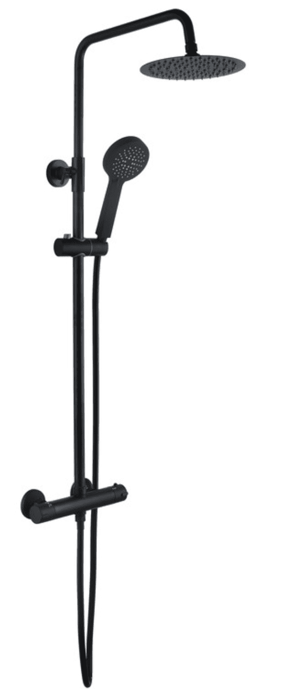 Round Cool Touch Thermostatic Bar Mixer and Riser Kit, Matt Black