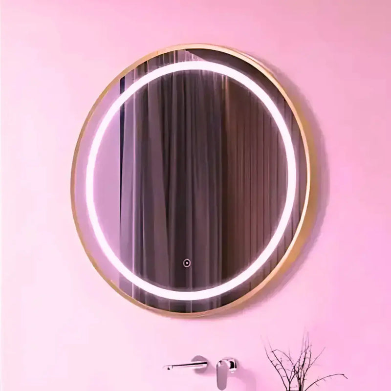 Round Mirror, 600mm, Brushed Bronze, Front Lit, LED