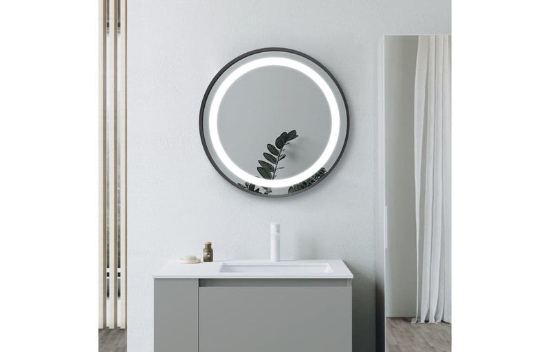 Round Mirror, 600mm, Matt Black, Front Lit, LED
